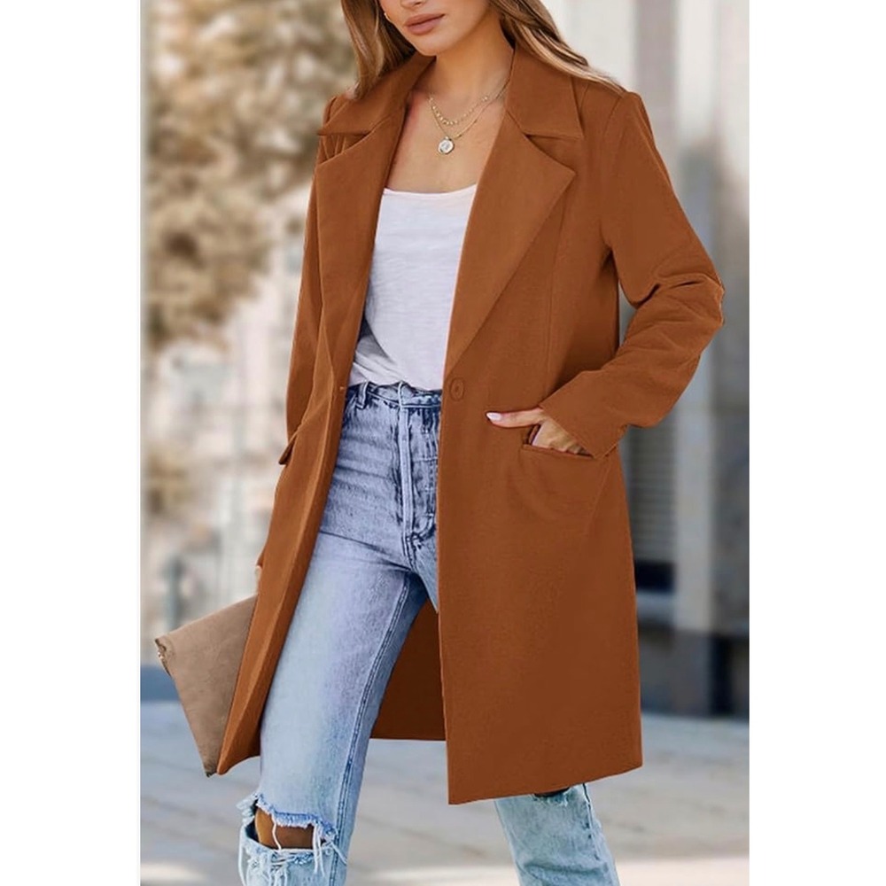 Oversized Longline Blazer Coat Single Button‎ Rust Brown Size Medium Fits Large